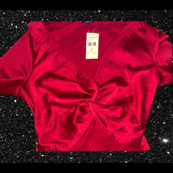 Burgundy Twist Top Crop Blouse w/Buttons - Picture 1 of 4